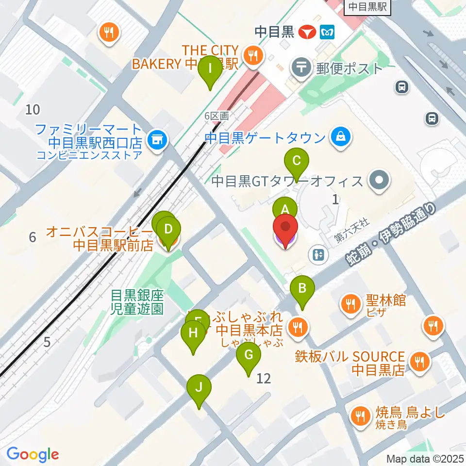 中目黒GTプラザホール周辺のカフェ一覧地図