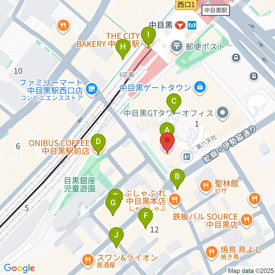 中目黒GTプラザホール周辺のカフェ一覧地図