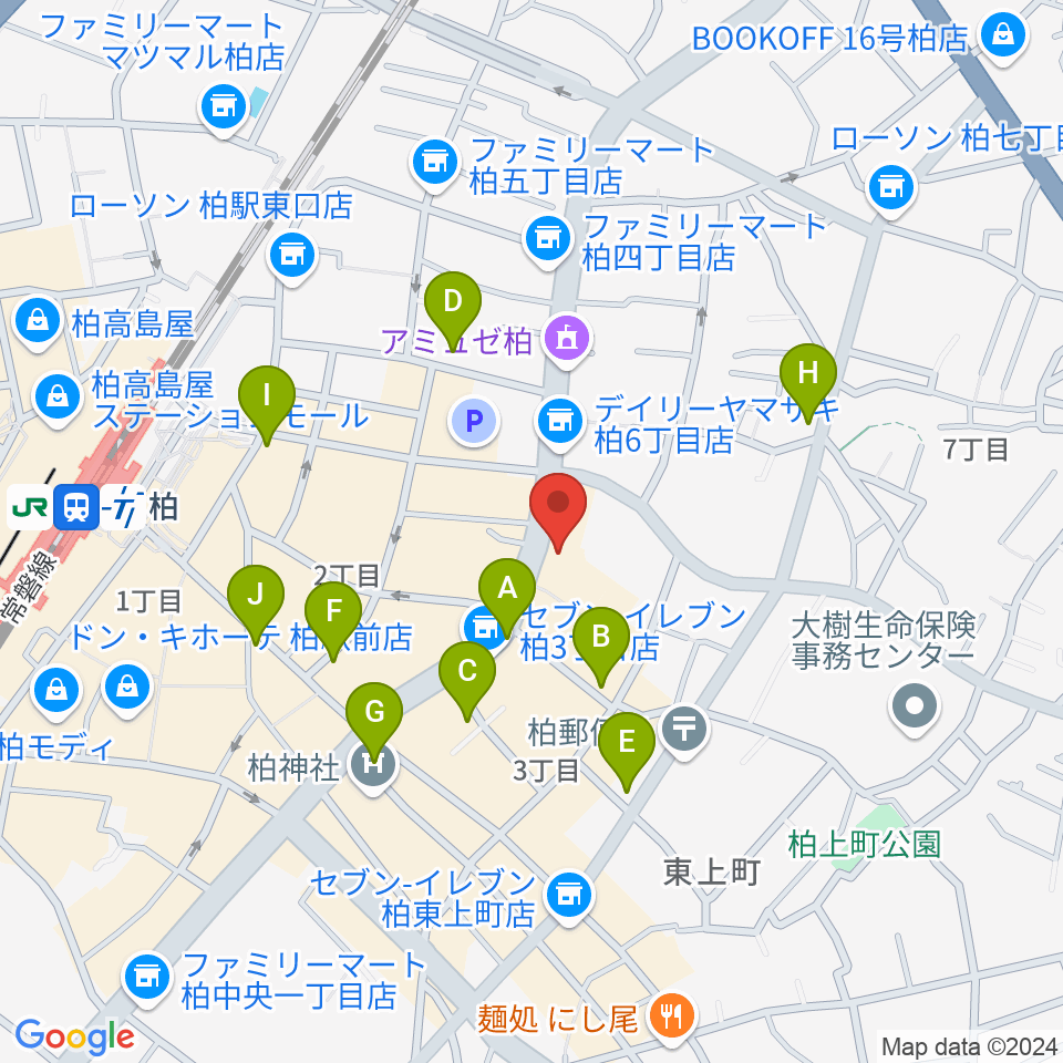 ボイストレーニング柏2周辺のカフェ一覧地図