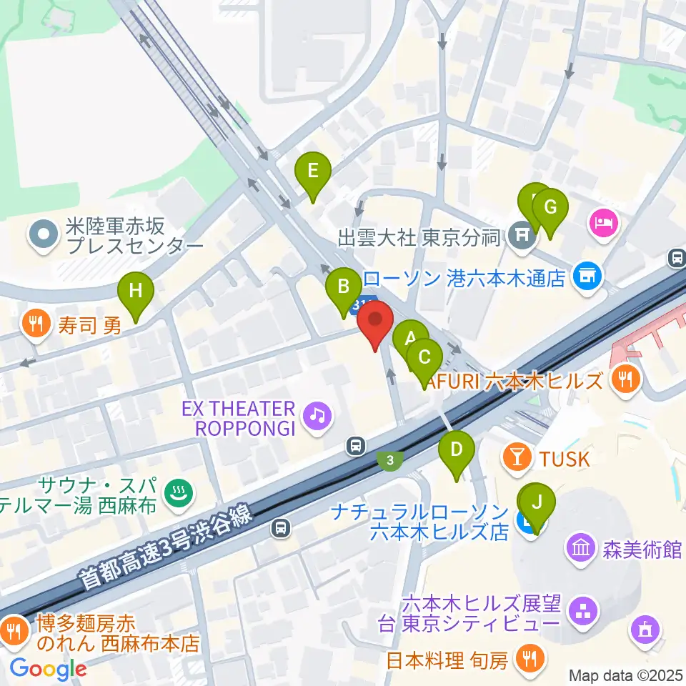 EXスタジオ六本木周辺のカフェ一覧地図