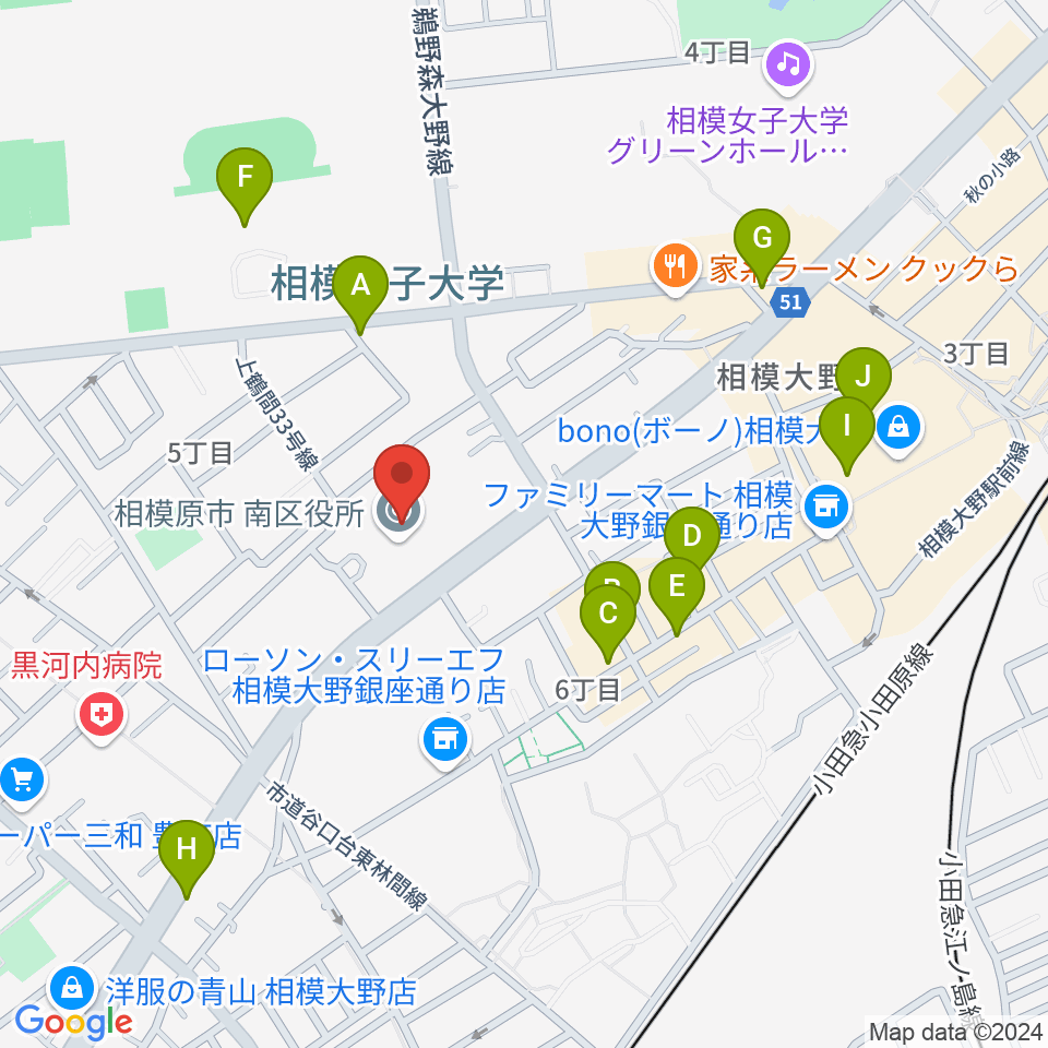 相模原南市民ホール周辺のカフェ一覧地図