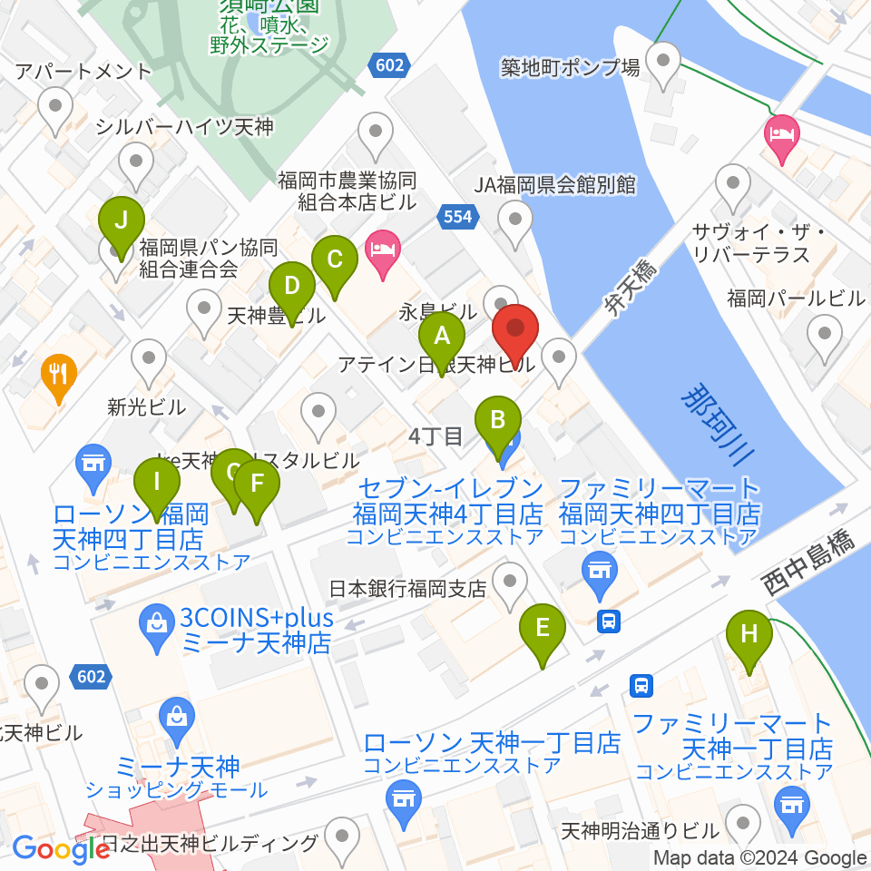 セブンカラーズアーティスト福岡天神校周辺のカフェ一覧地図