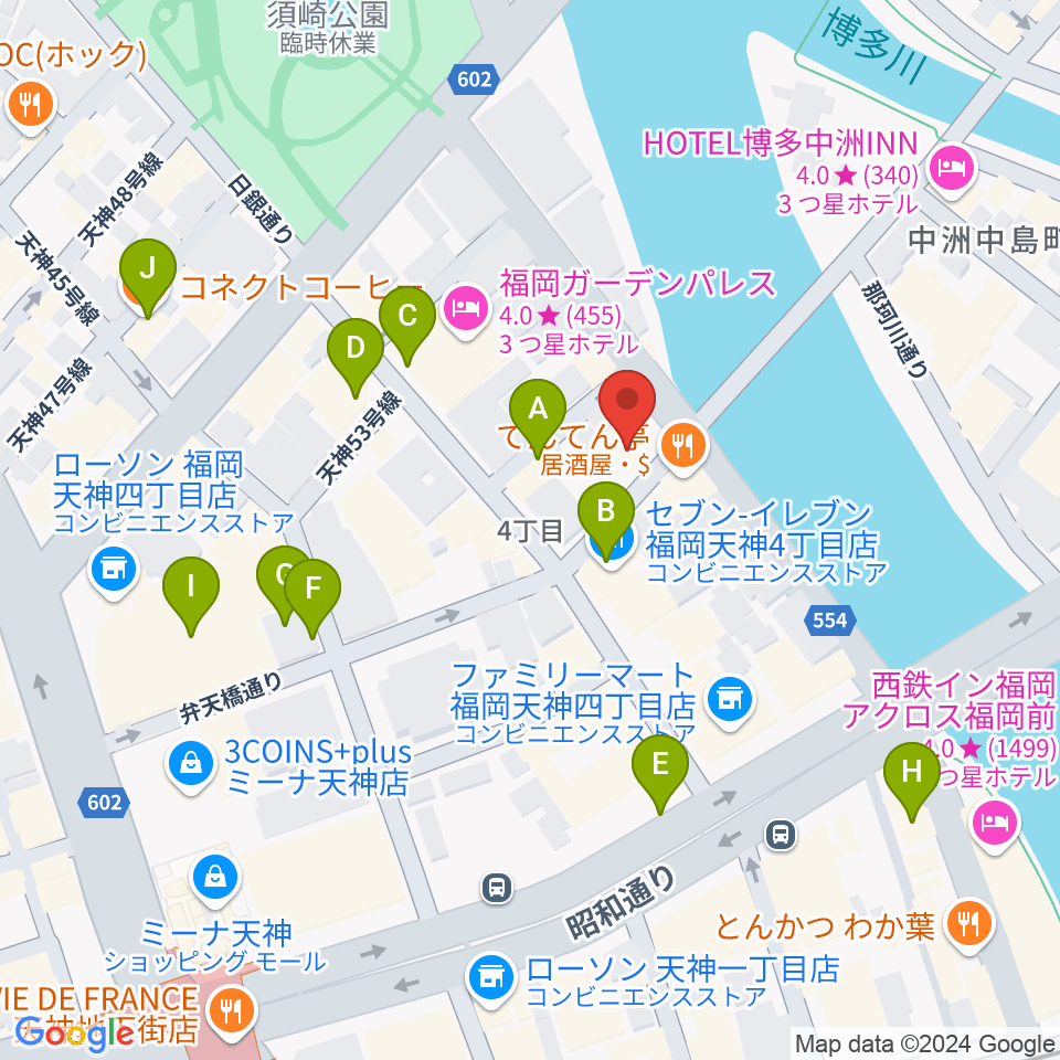 セブンカラーズアーティスト福岡天神校周辺のカフェ一覧地図