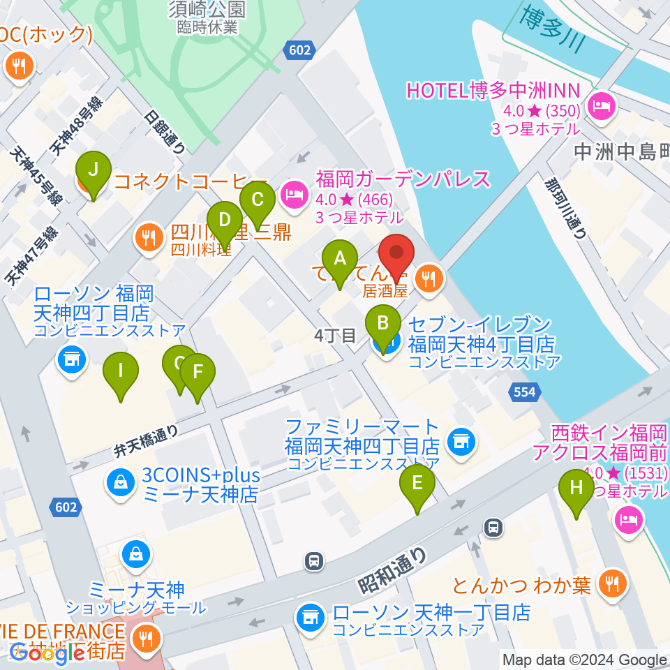 セブンカラーズアーティスト福岡天神校周辺のカフェ一覧地図