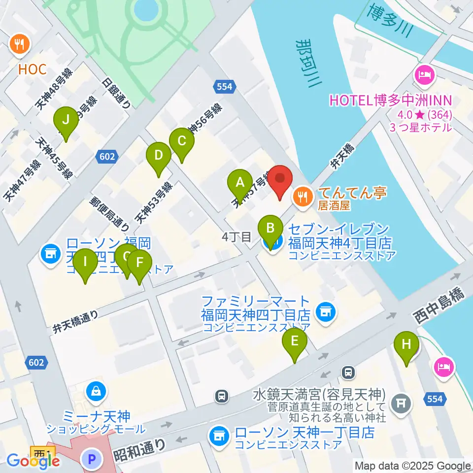 セブンカラーズアーティスト福岡天神校周辺のカフェ一覧地図