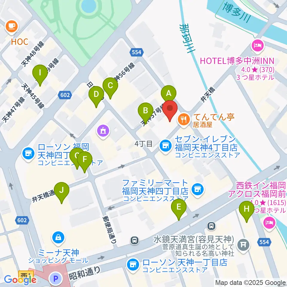 セブンカラーズアーティスト福岡天神校周辺のカフェ一覧地図
