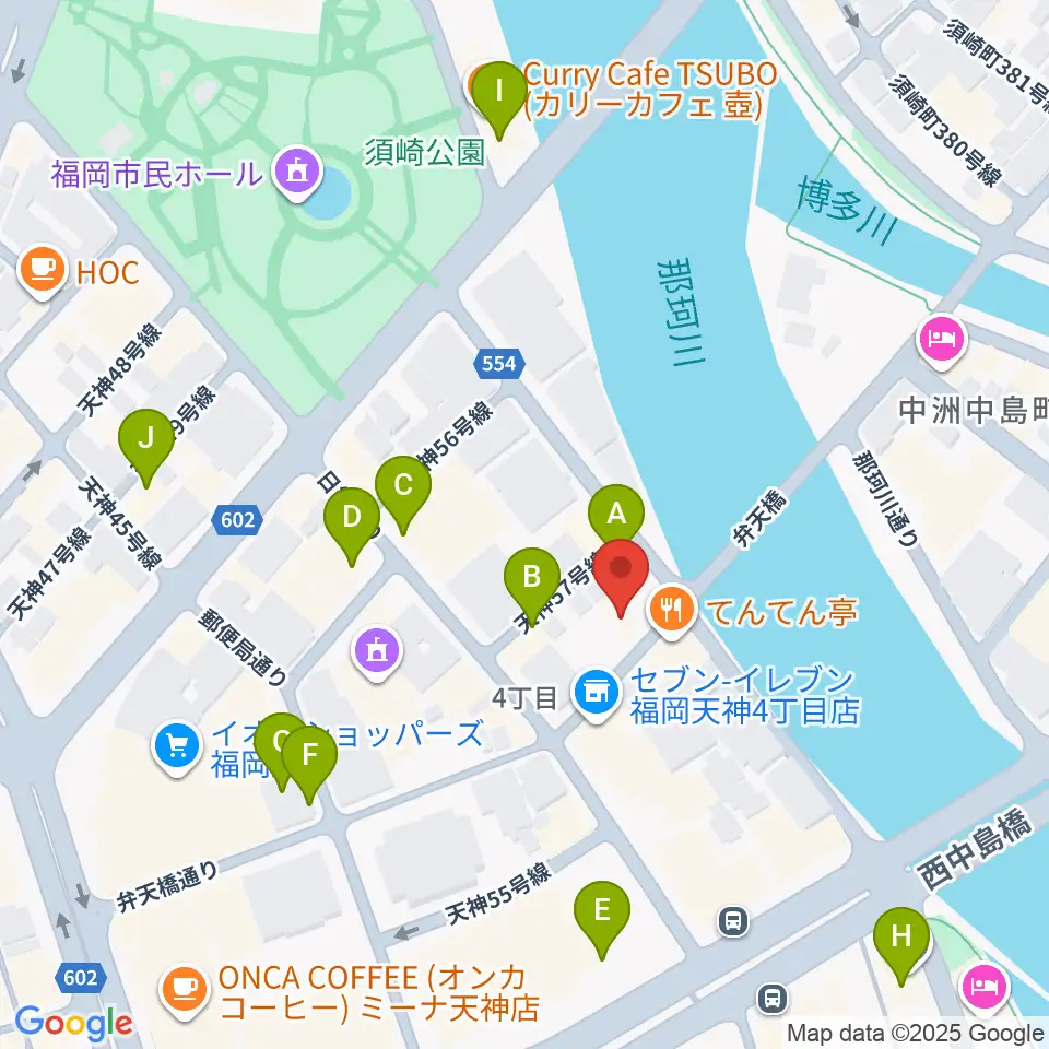 セブンカラーズアーティスト福岡天神校周辺のカフェ一覧地図