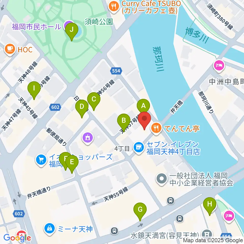 セブンカラーズアーティスト福岡天神校周辺のカフェ一覧地図