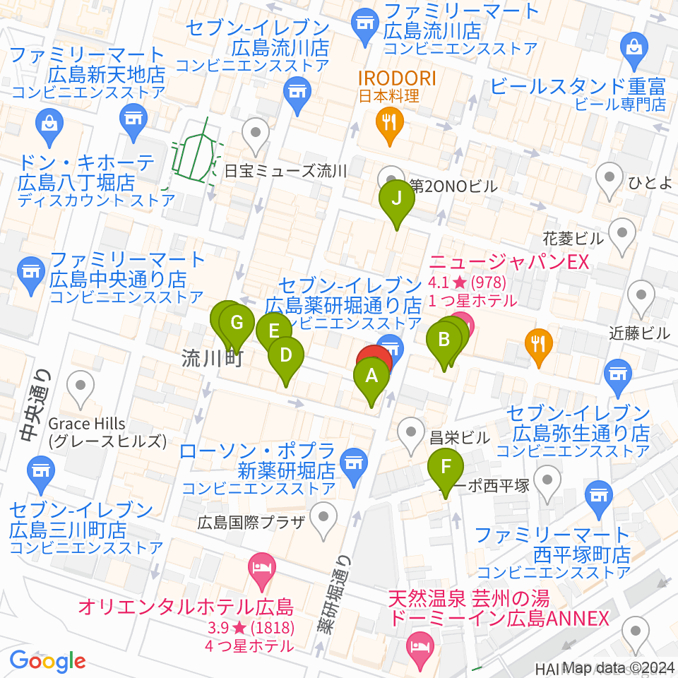 クラブクリーム広島周辺のカフェ一覧地図