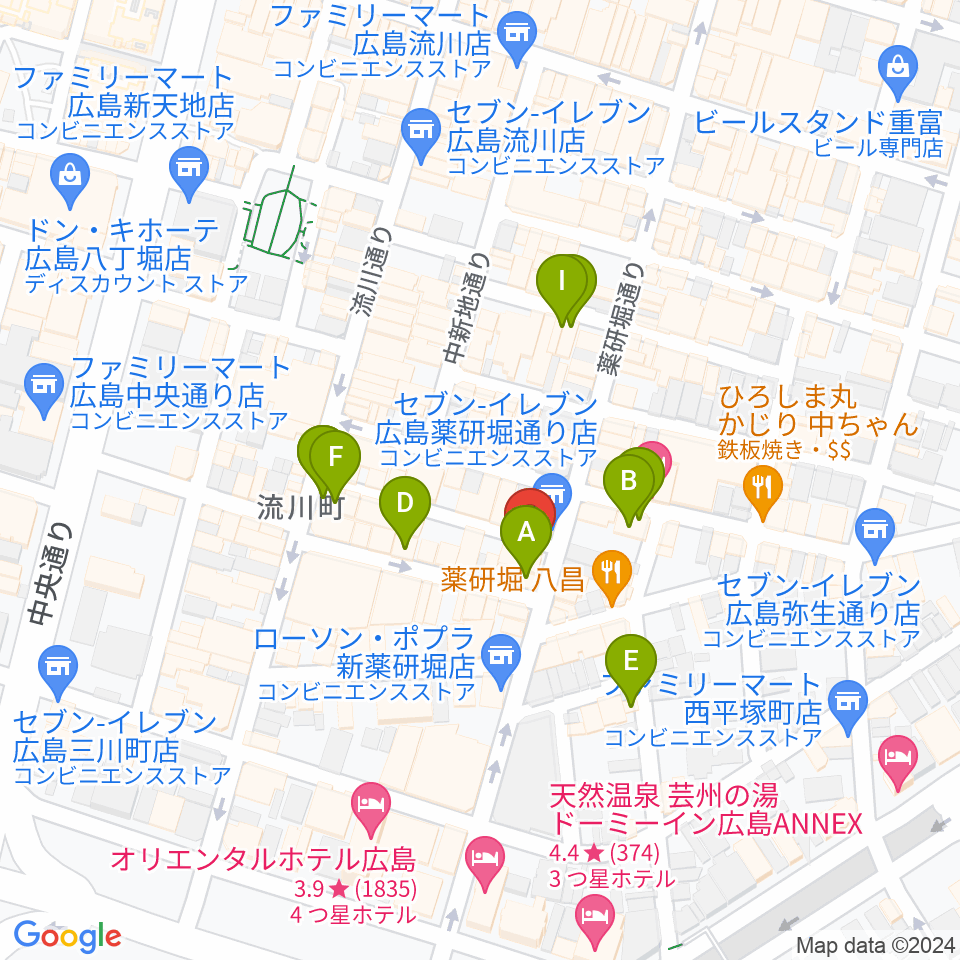 クラブクリーム広島周辺のカフェ一覧地図