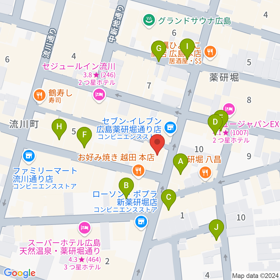 クラブクリーム広島周辺のカフェ一覧地図