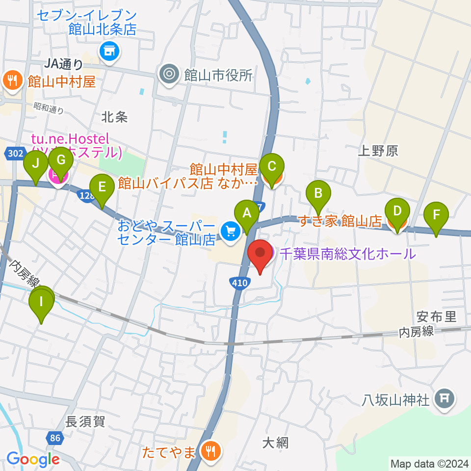 千葉県南総文化ホール周辺のカフェ一覧地図