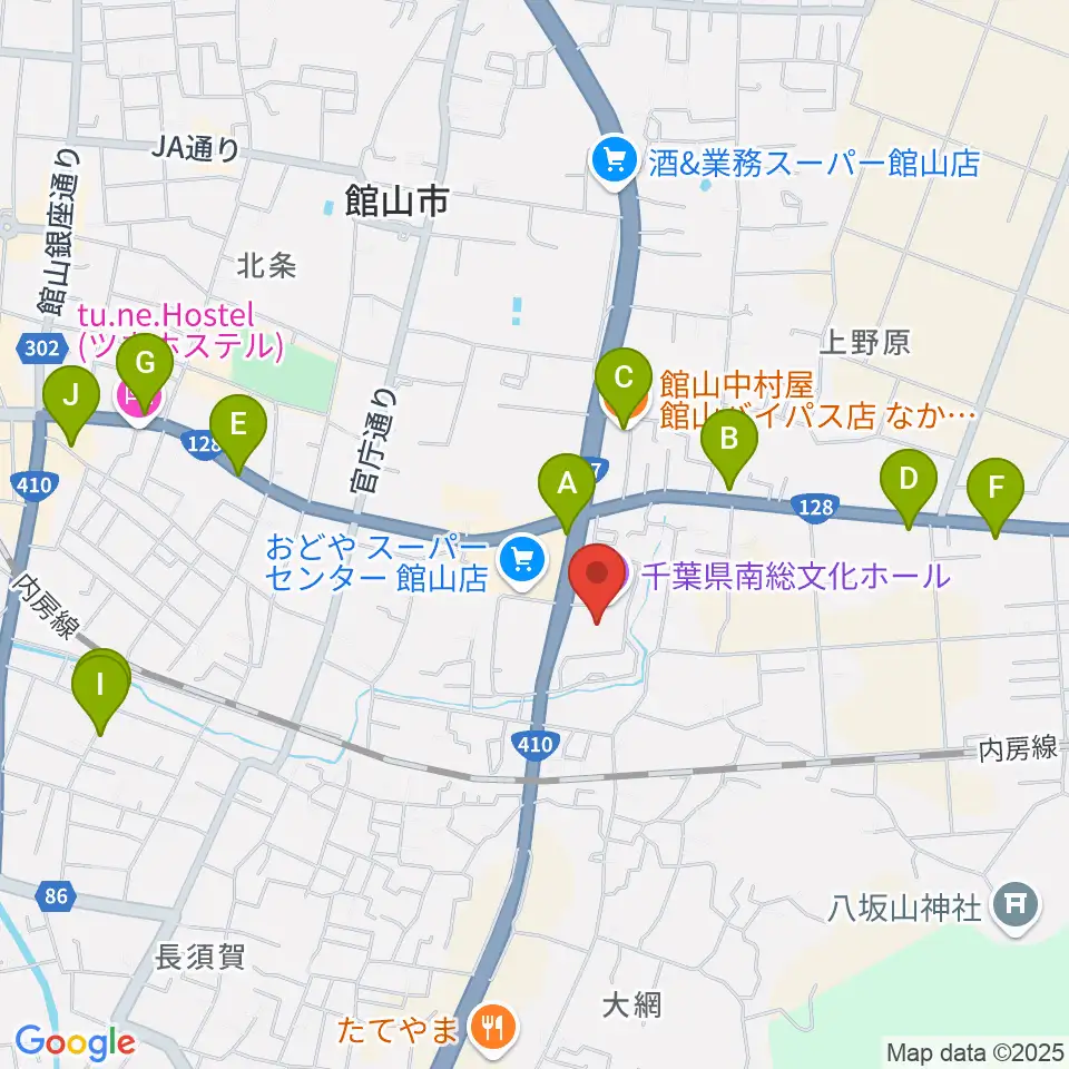 千葉県南総文化ホール周辺のカフェ一覧地図