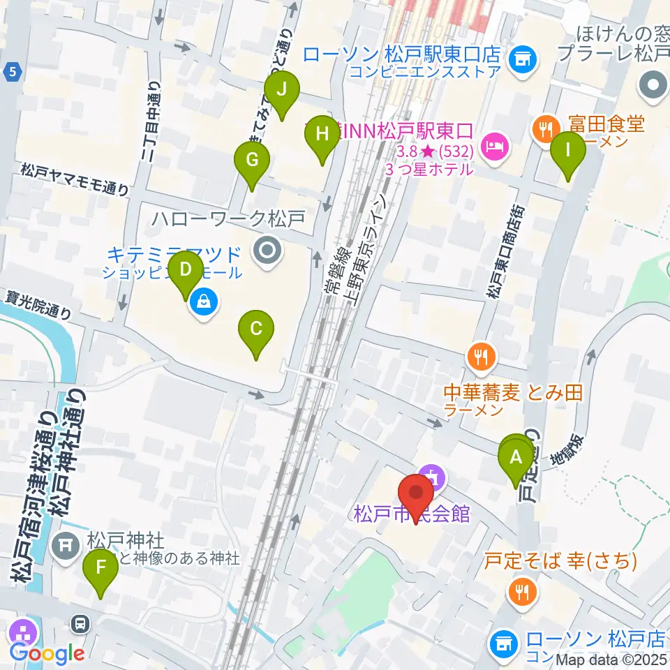 松戸市民会館周辺のカフェ一覧地図