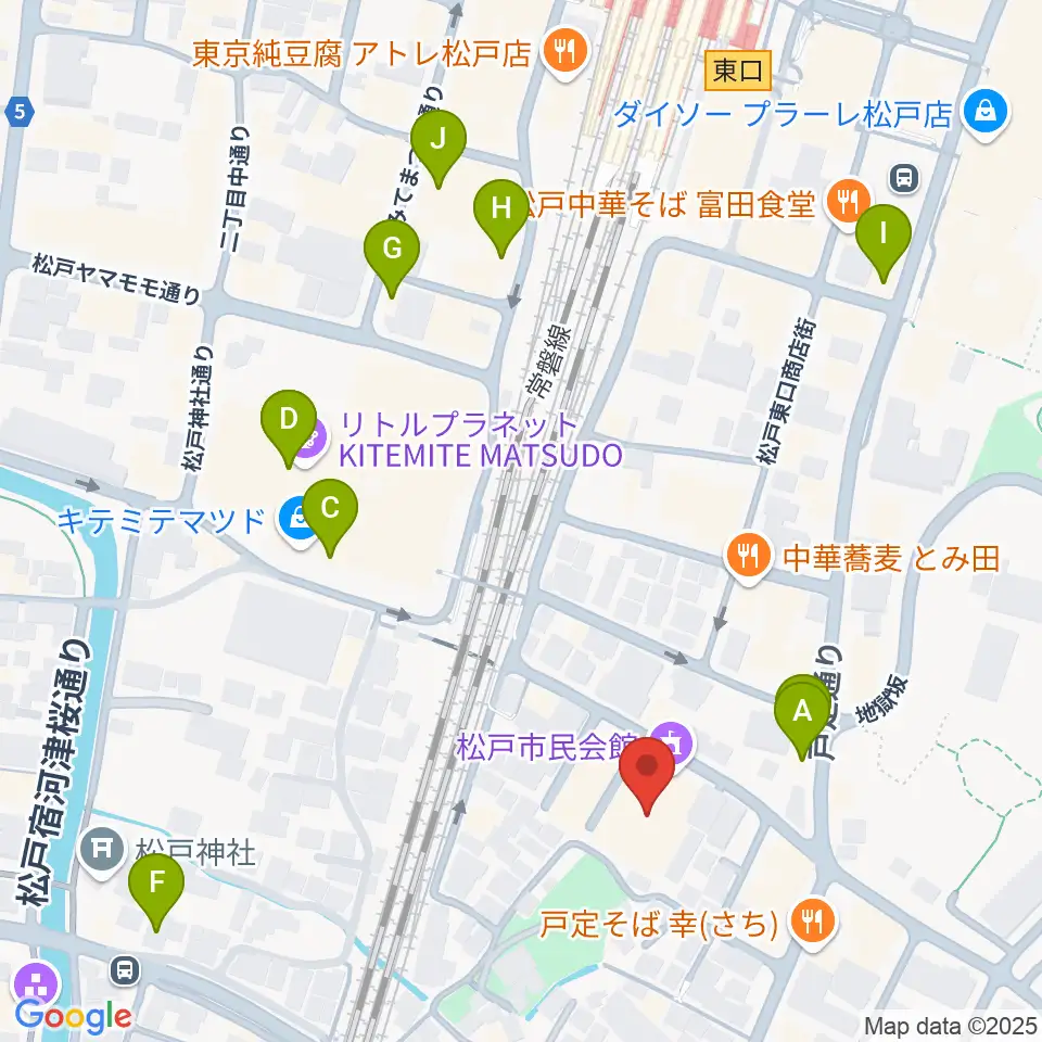 松戸市民会館周辺のカフェ一覧地図