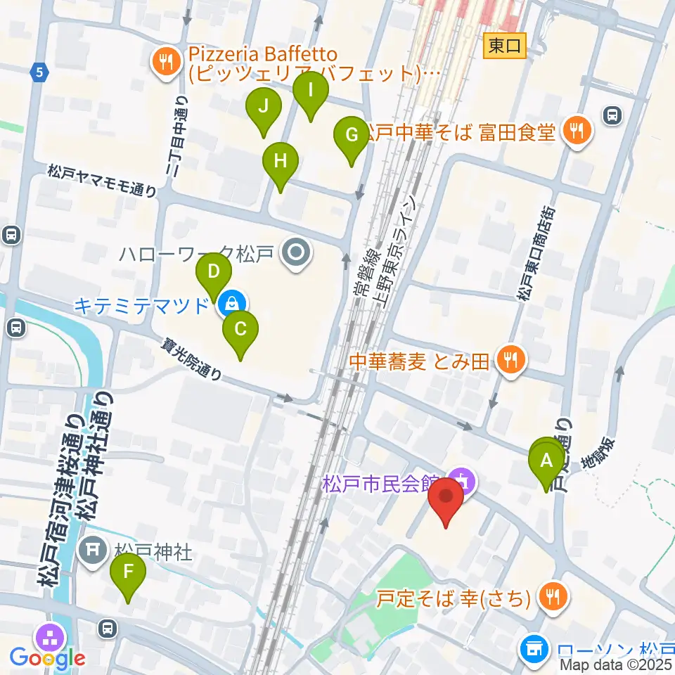 松戸市民会館周辺のカフェ一覧地図
