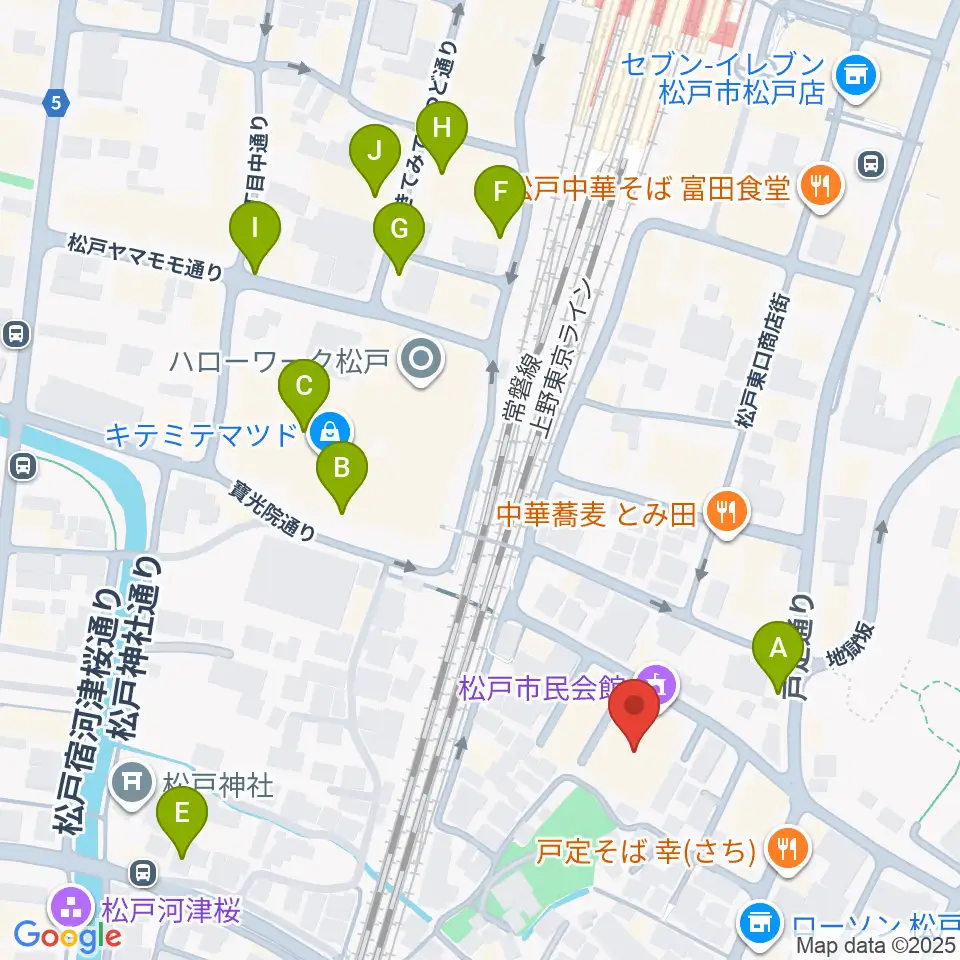 松戸市民会館周辺のカフェ一覧地図