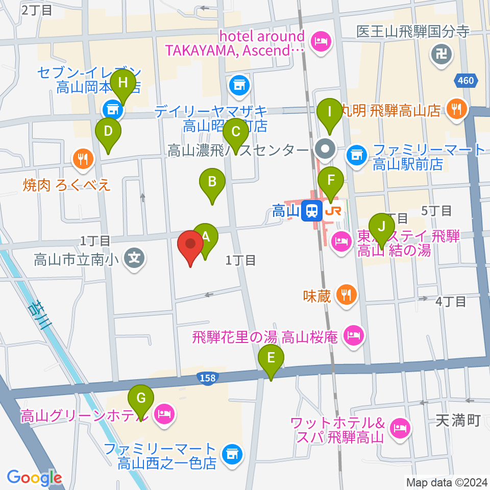 高山市民文化会館周辺のカフェ一覧地図