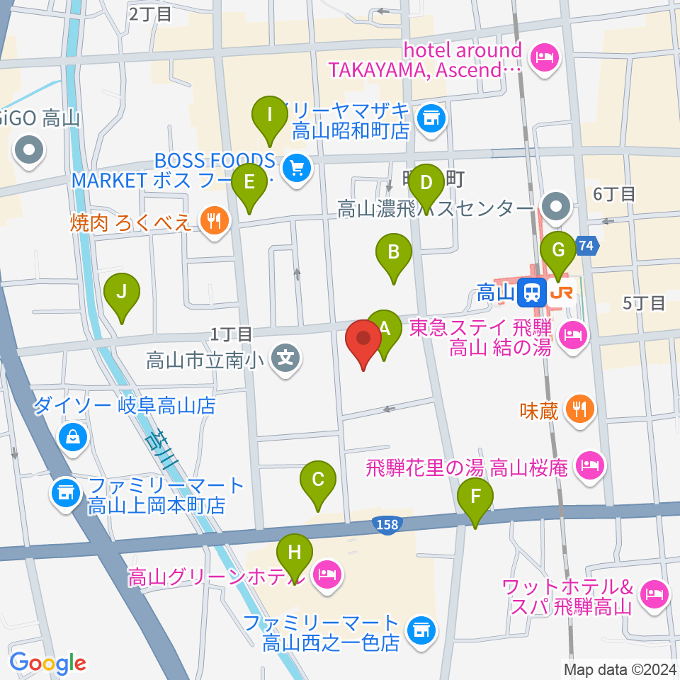 高山市民文化会館周辺のカフェ一覧地図