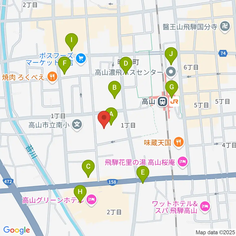 高山市民文化会館周辺のカフェ一覧地図