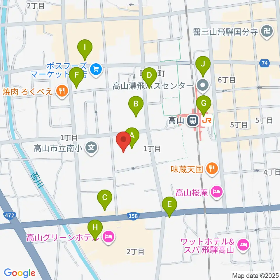 高山市民文化会館周辺のカフェ一覧地図