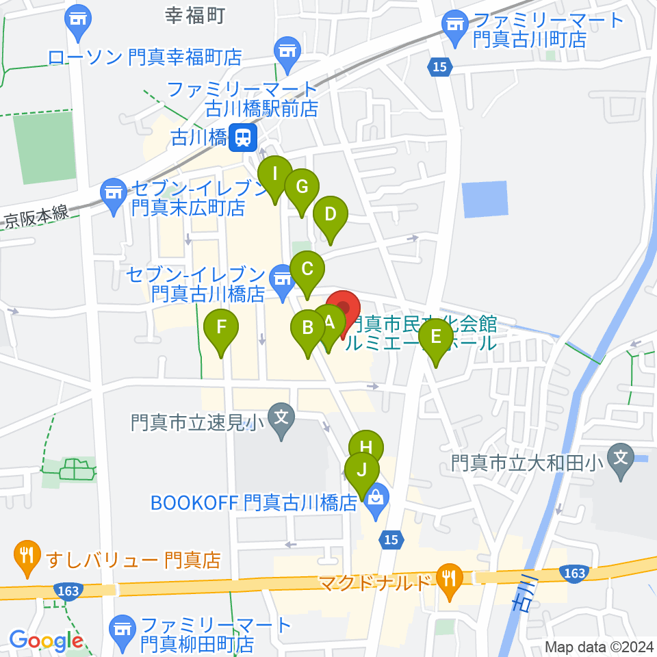 ルミエールホール（門真市民文化会館）周辺のカフェ一覧地図