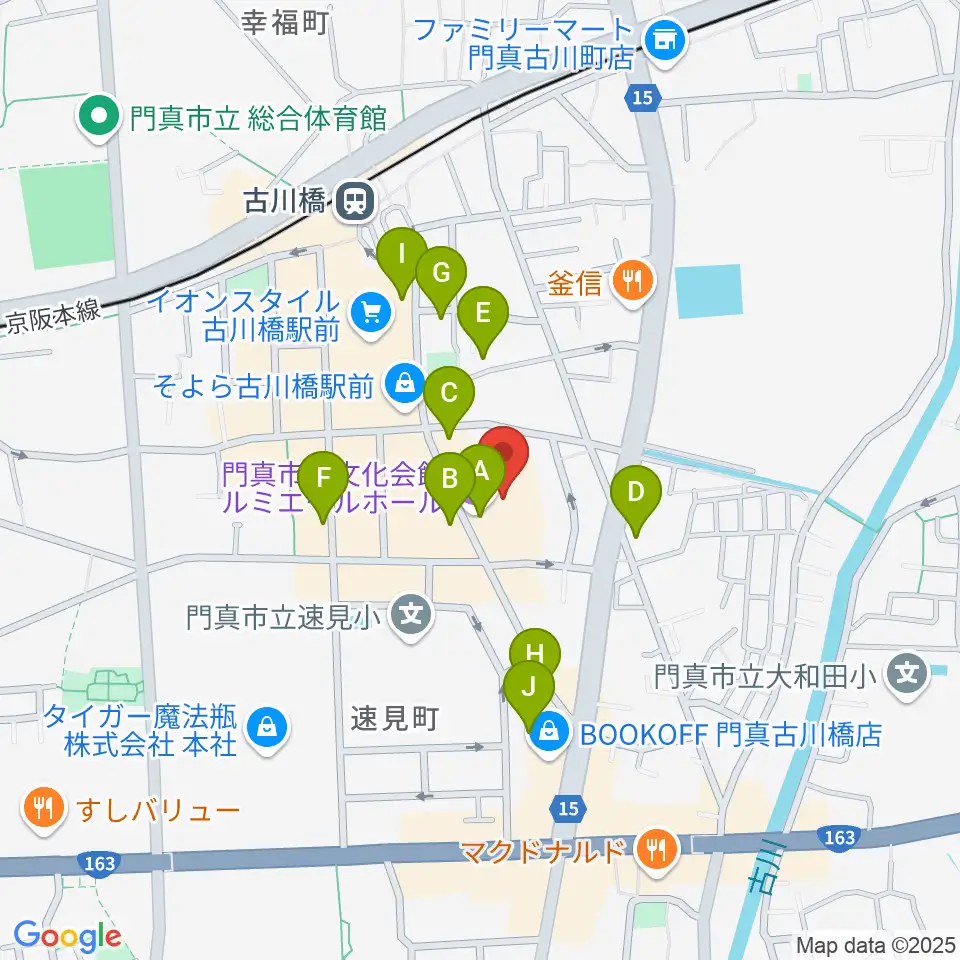 門真市民文化会館 ルミエールホール周辺のカフェ一覧地図
