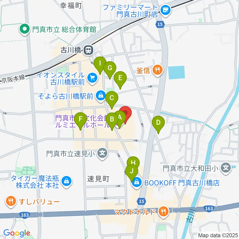 門真市民文化会館 ルミエールホール周辺のカフェ一覧地図