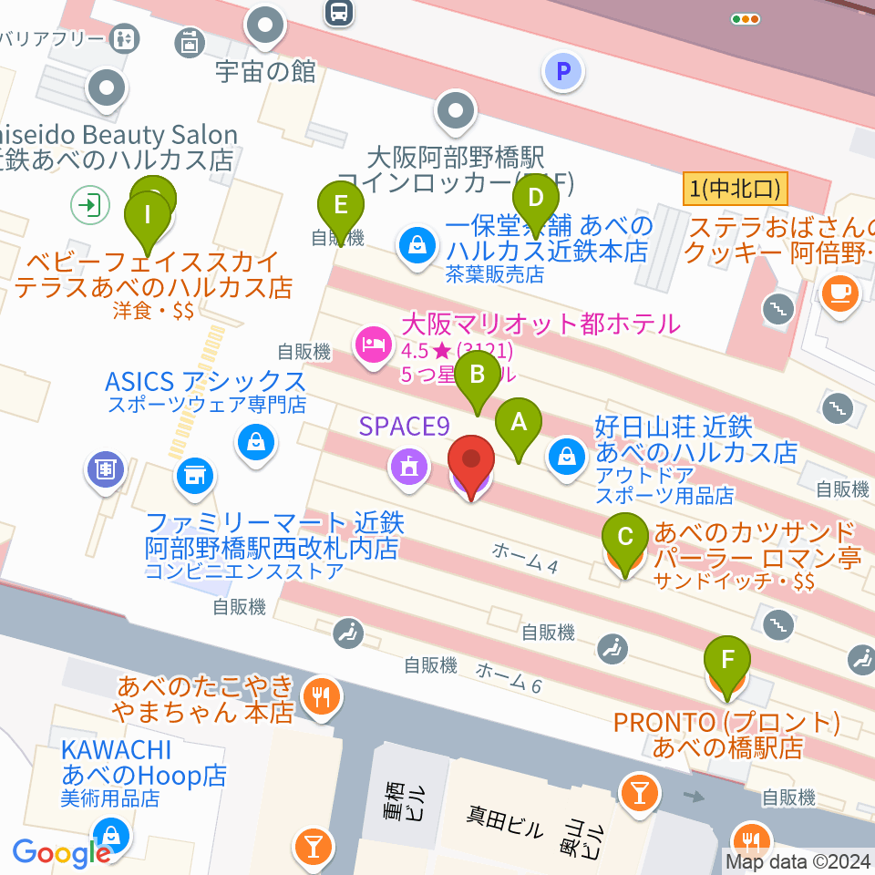 近鉄アート館周辺のカフェ一覧地図