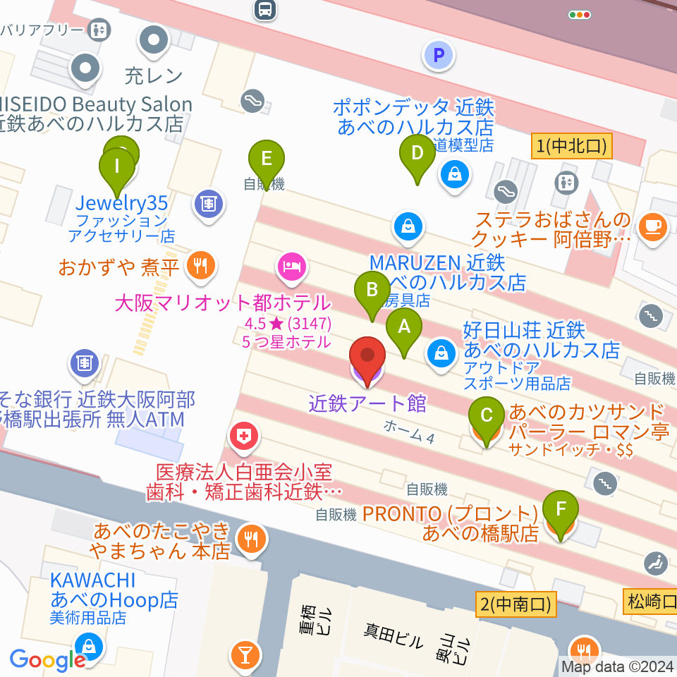 近鉄アート館周辺のカフェ一覧地図