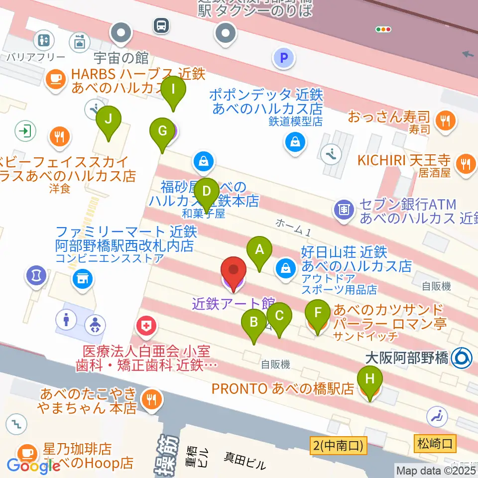 近鉄アート館周辺のカフェ一覧地図