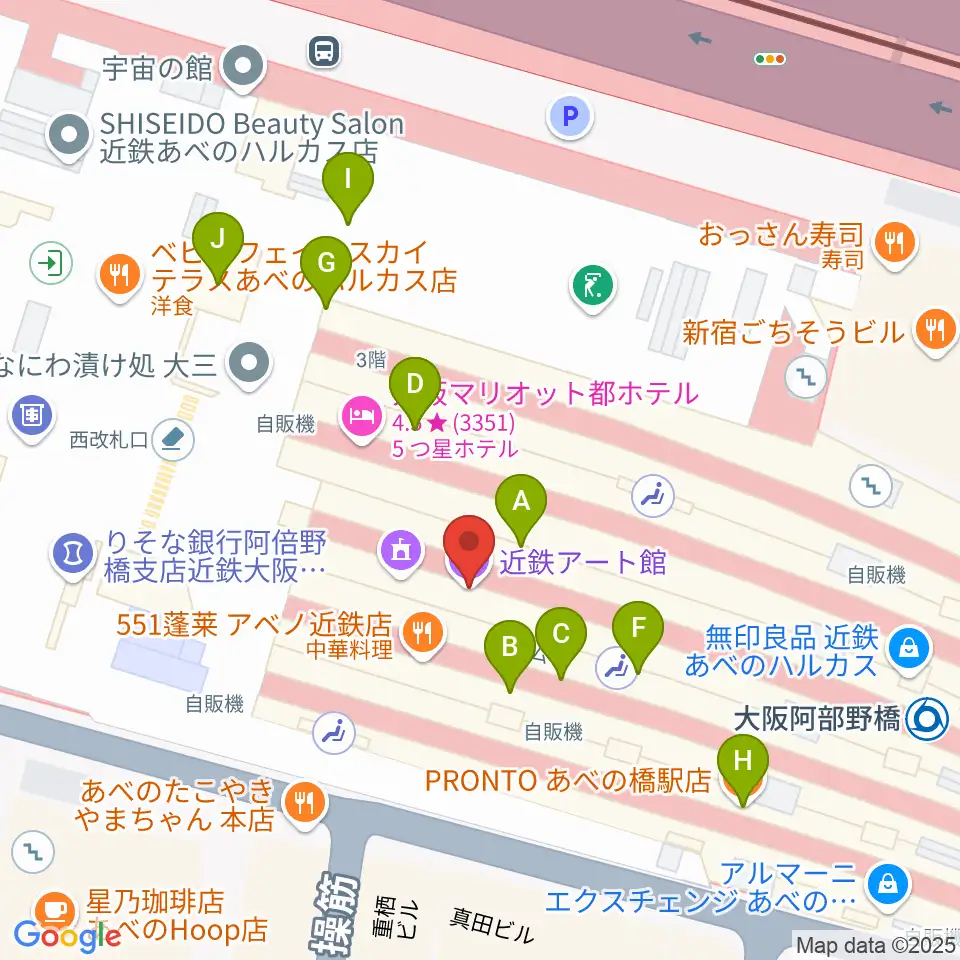 近鉄アート館周辺のカフェ一覧地図