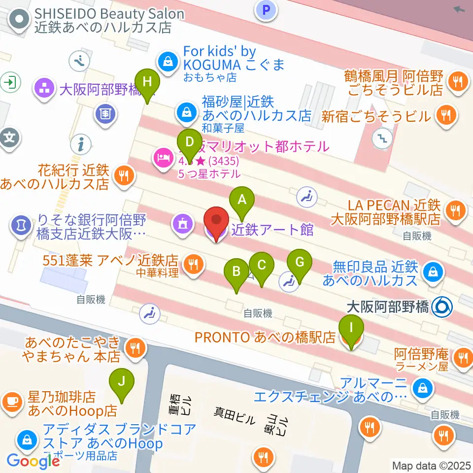 近鉄アート館周辺のカフェ一覧地図