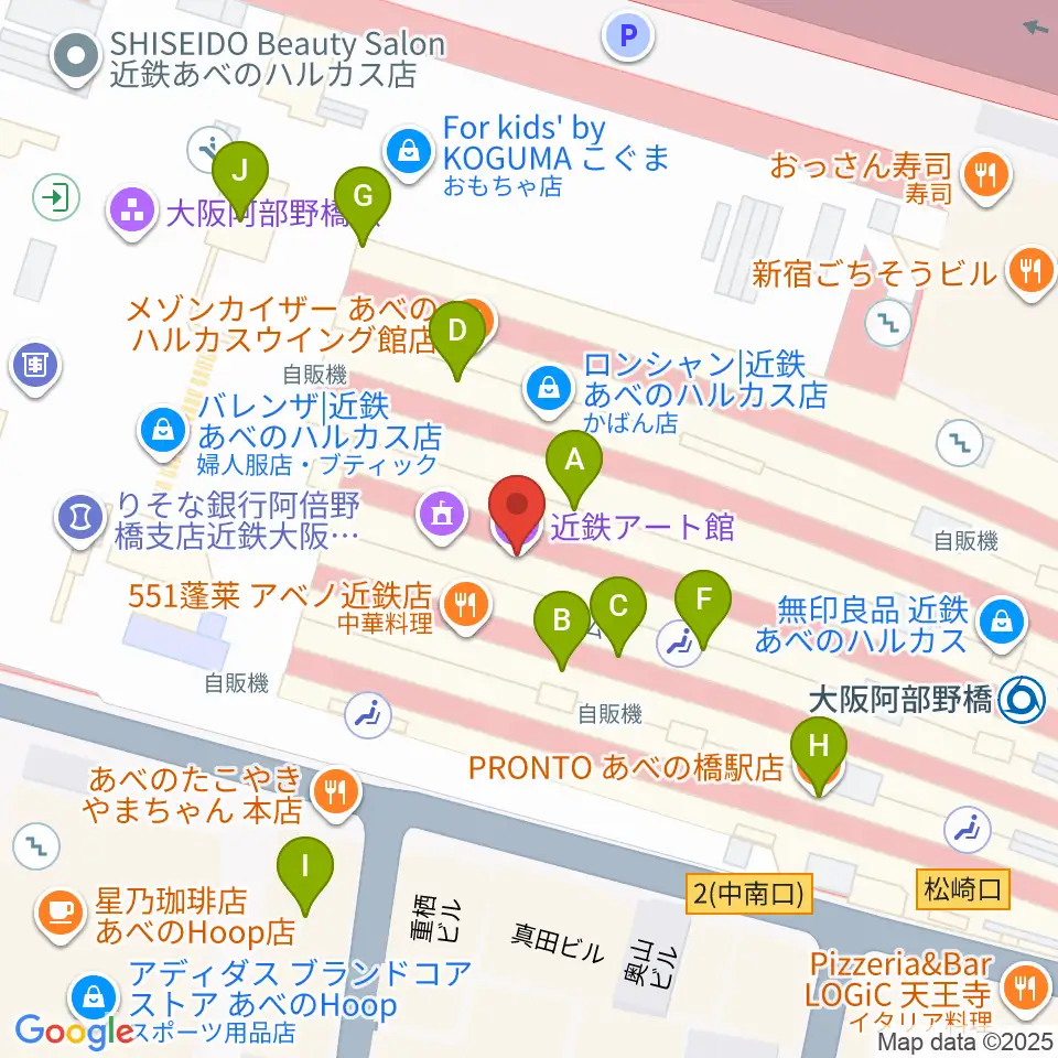 近鉄アート館周辺のカフェ一覧地図