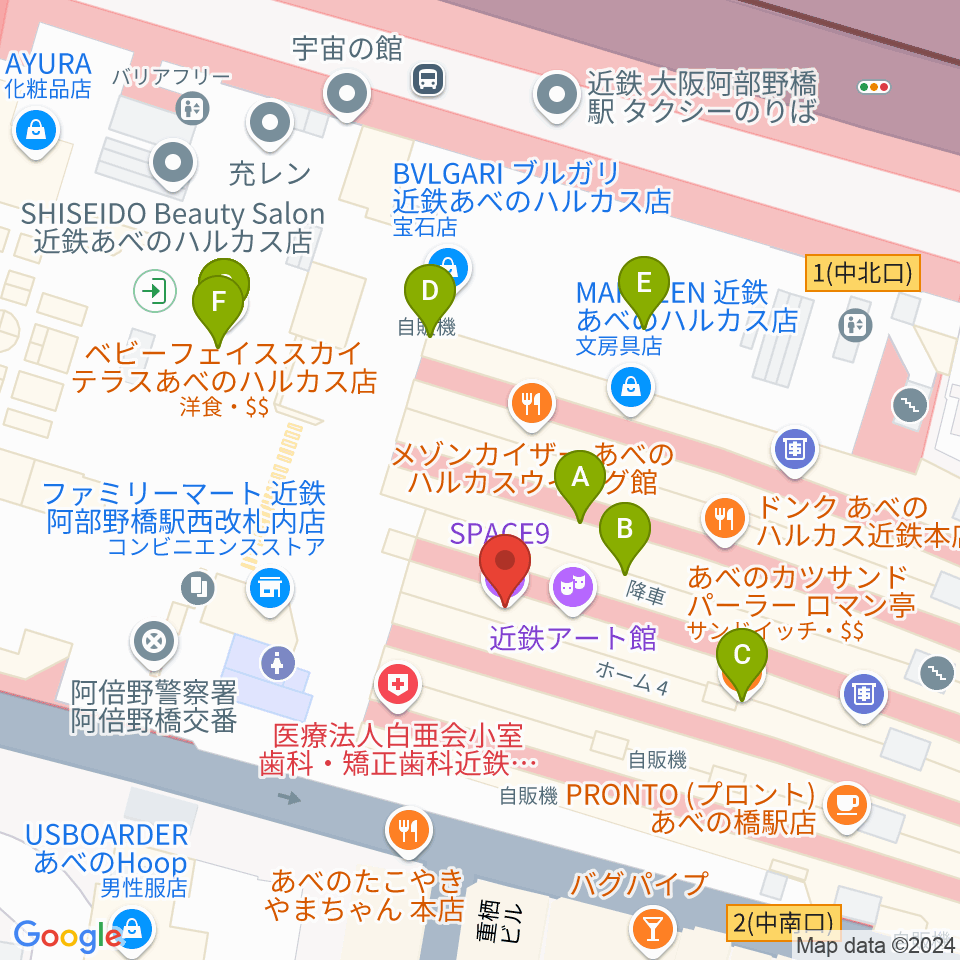 あべのハルカスSPACE9周辺のカフェ一覧地図