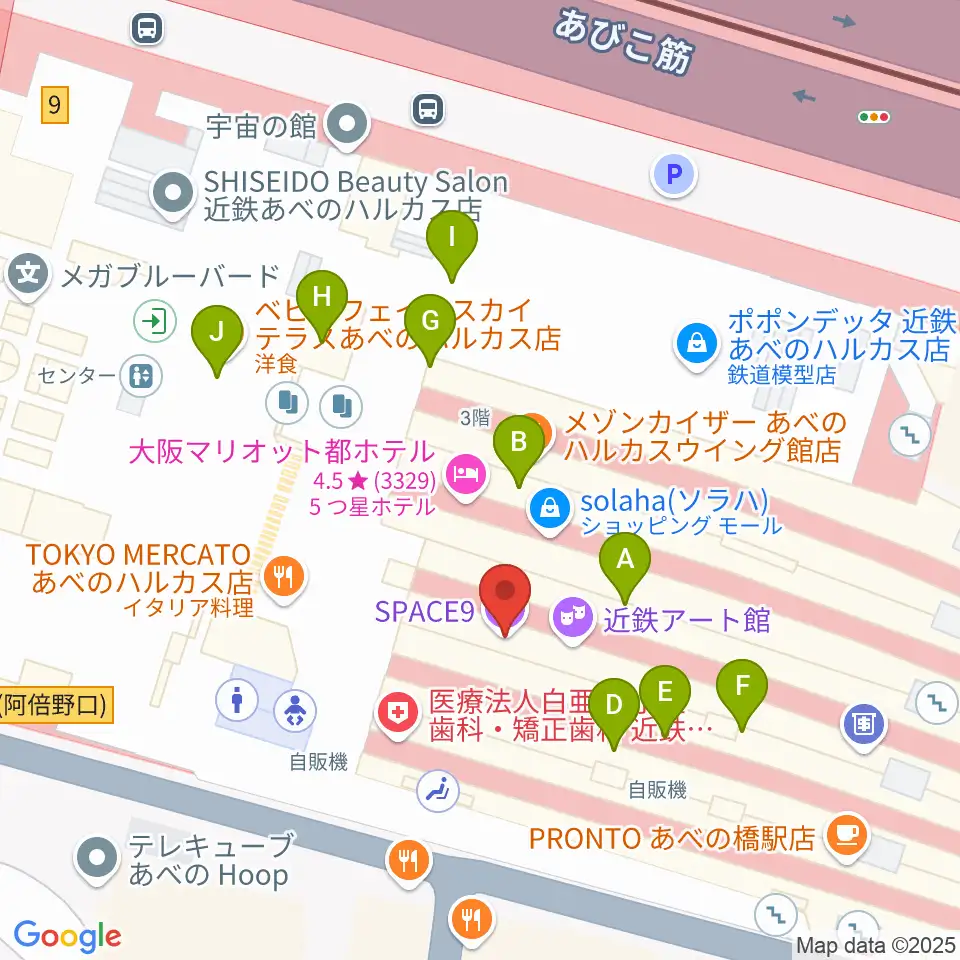あべのハルカスSPACE9周辺のカフェ一覧地図