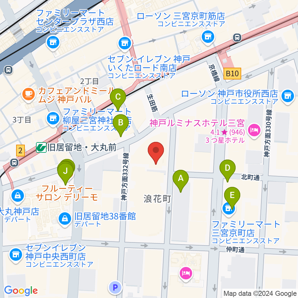 神戸朝日ホール周辺のカフェ一覧地図