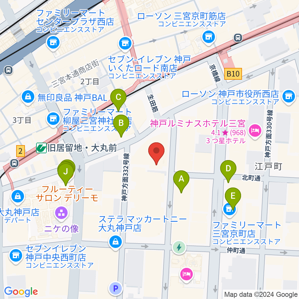 神戸朝日ホール周辺のカフェ一覧地図