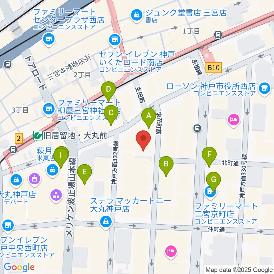 神戸朝日ホール周辺のカフェ一覧地図