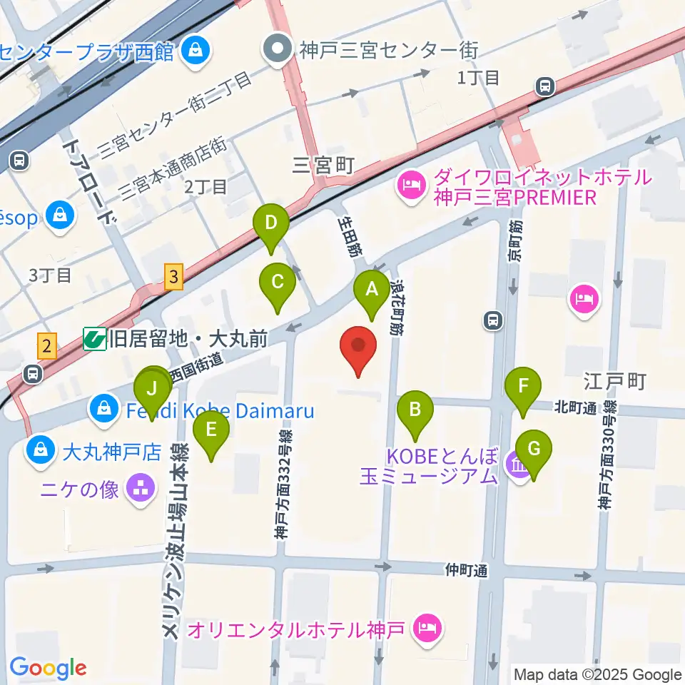 神戸朝日ホール周辺のカフェ一覧地図