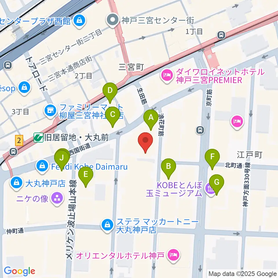 神戸朝日ホール周辺のカフェ一覧地図