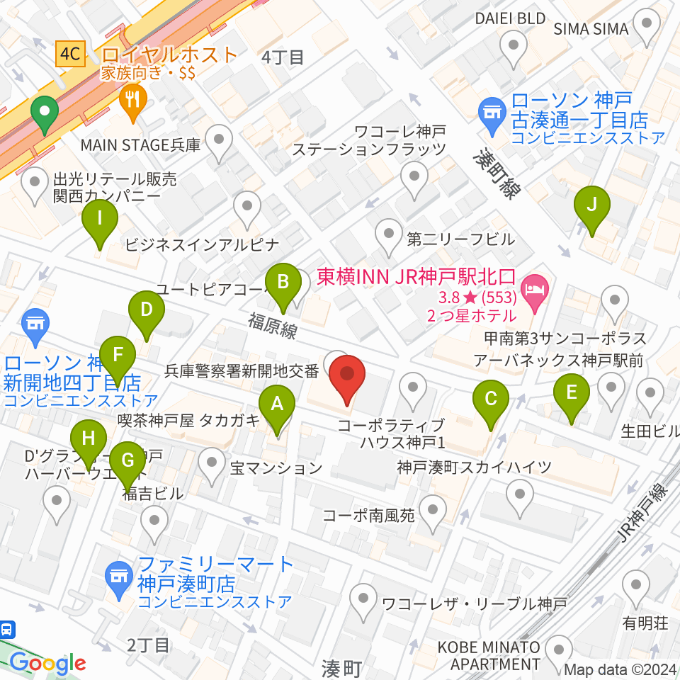 新開地劇場周辺のカフェ一覧地図