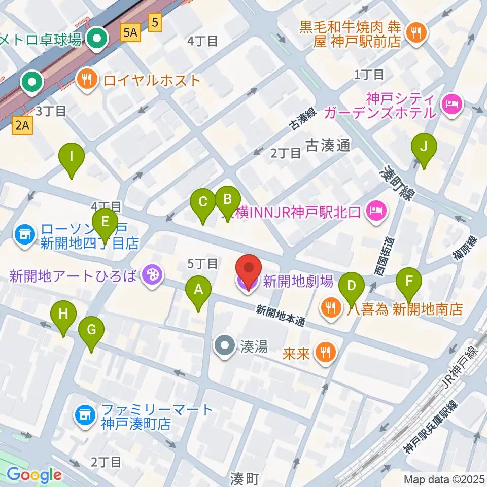 新開地劇場周辺のカフェ一覧地図