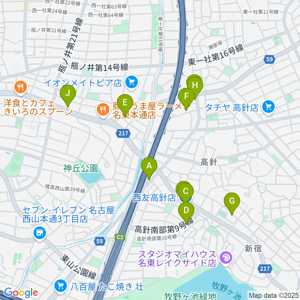 パピーミュージックスクール名古屋名東教室周辺のカフェ一覧地図
