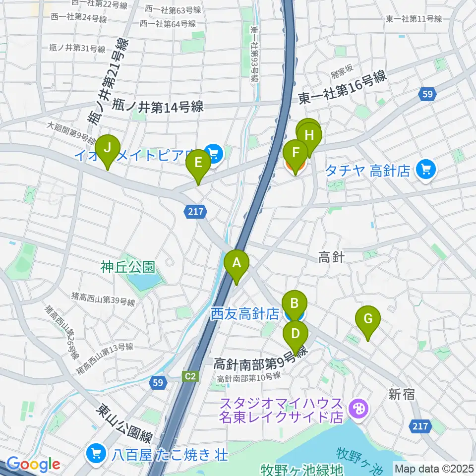 パピーミュージックスクール名古屋名東教室周辺のカフェ一覧地図