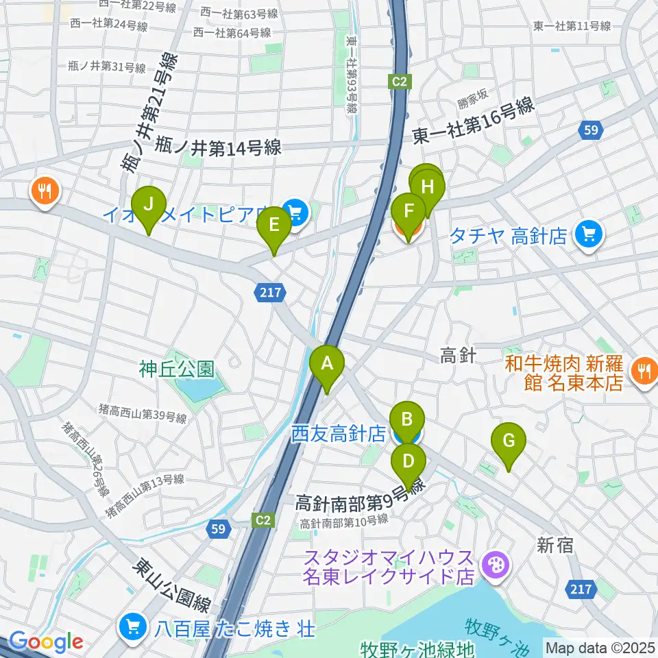 パピーミュージックスクール名古屋名東教室周辺のカフェ一覧地図