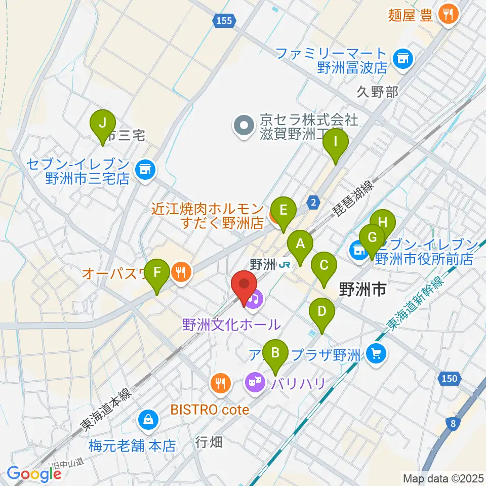野洲文化ホール周辺のカフェ一覧地図
