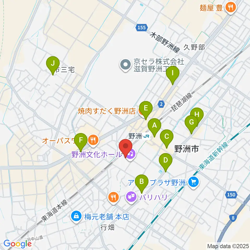 野洲文化ホール周辺のカフェ一覧地図