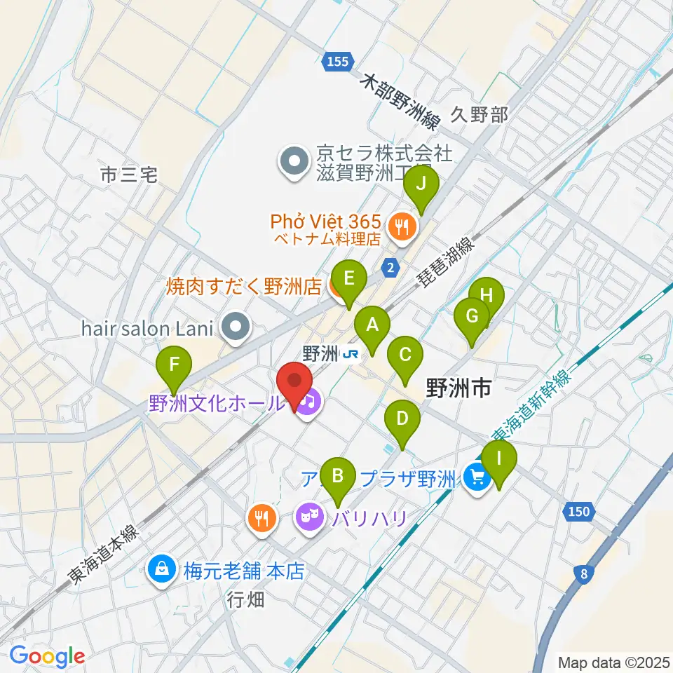 野洲文化ホール周辺のカフェ一覧地図