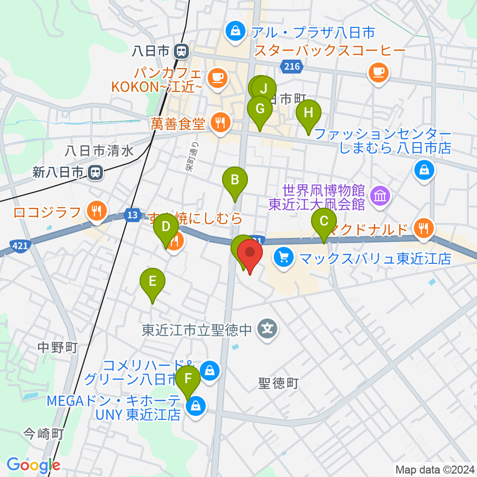 八日市文化芸術会館周辺のカフェ一覧地図